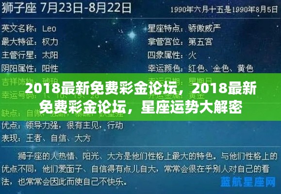 揭秘星座运势，最新免费彩金论坛独家解析